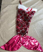 Holiday Time Reversible Pink Silver Sequin Mermaid&#39;s Tail Christmas Stocking 21&quot; - £14.94 GBP