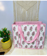 Indian White Pink Quilted Shoulder Bag Women&#39;s Beach Cotton Tote Travel ... - $38.64 CAD