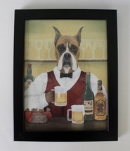 Carol Lew Dog Boxer Bartender Kitchen Print Framed 7 3/4&quot; x 9 3/4&quot; Man Cave  - £23.44 GBP
