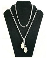 Sarah Coventry Lariat Drop With Faux Pearl Necklace 40.5&quot; Silvertone Vin... - $14.49
