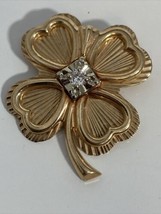 10k Yellow Gold Four Leaf Clover Heart Pin Diamond Accent 6.6g Tyrrell Jewelers - £299.87 GBP