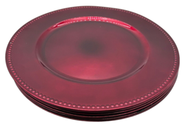 Beaded Charger Plates Set Of 6 13&quot;Bed Bath Beyond Burgundy Red Metallic Plastic - £23.97 GBP