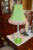 ++ Vintage 90&#39;s Lime Green Multi Color Graffiti Fringe Shade Night Stand Table L - £35.25 GBP