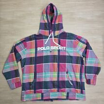 Polo Sport Ralph Lauren Men Pastel Tone Madras Tartan Plaid Hoodie Size 2XB - $148.45