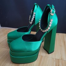 Women&#39;s Pumps Genuine Leather Silk Shoe Green 37 - £35.92 GBP