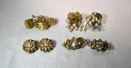 Vintage Miriam Haskell Pearl Filigree Earrings - Lot of 4 - K1043 - £148.74 GBP