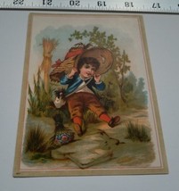 Home Treasure Trading Card Greeting Boy Wearing Big Straw Hat By Flower ... - $9.49
