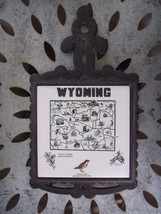Vintage Tile Cast Iron Trivet Wyoming State Tourist Attractions Map Cher... - $19.95