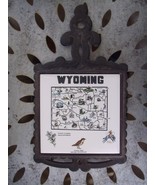 Vintage Tile Cast Iron Trivet Wyoming State Tourist Attractions Map Cher... - £15.65 GBP