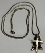 VTG TRB Sterling Silver Cross &amp; Bell Pendant &amp; Necklace Snake Chain Reli... - $915.57 MXN