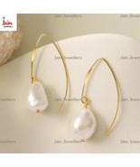 22 Kt Real Gold Dainty Baroque Natural Teardrop Pearl Dangle Drop Earrin... - £1,122.21 GBP