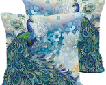 Teal Peacock Throw Pillow Covers Set of 2, Watercolor Blue Teal Vintage ... - $28.76