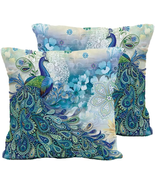 Teal Peacock Throw Pillow Covers Set of 2, Watercolor Blue Teal Vintage ... - £22.96 GBP