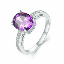 1.20 Ct Oval Cut Purple Amethyst Wedding Engagement Ring 14k White Gold Finish - £71.93 GBP
