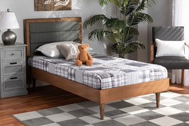 Eren Dark Gray Fabric Walnut Brown Twin Size Platform Bed - $8,482.19 MXN