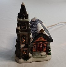 Vtg Christmas Decorative Ceramic Mold Village Lighted Church House Bell Tower - £14.70 GBP