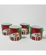 Crate &amp; Barrel Holiday Set of 4 Snowman Mugs Child Size Porcelain Red Green - £37.28 GBP