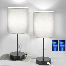 Table Lamps Set Of 2 With Usb Charging Ports, Grey Bedside Lamps With Ac Outlet, - $64.99