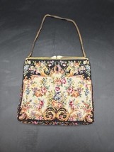 Antique Victorian Petite Point Tapestry Purse Floral Bouquet Motif MOP I... - $57.95