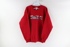 Vtg 90s Womens Large Distressed Noah&#39;s Ark Animals Crewneck Sweatshirt Red USA - £46.89 GBP
