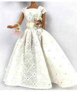 Vintage Barbie Clone Doll Clothes White Lace Dress Flower Bouquet Shoes ... - £38.55 GBP