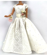 Vintage Barbie Clone Doll Clothes White Lace Dress Flower Bouquet Shoes ... - £37.35 GBP