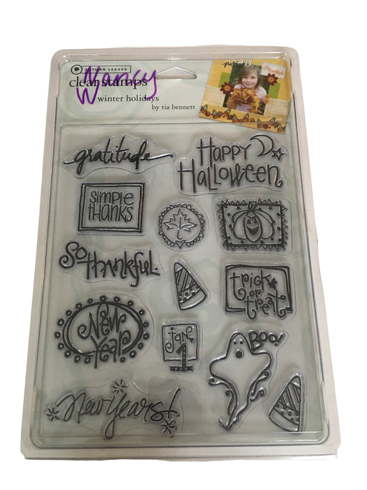 Autumn Leaves Clear Stamps Set Winter Holidays Happy Halloween Trick or Treat - $9.99
