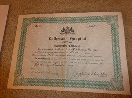 Vintage 1909 Lutheran Hospital Philadelphia Membership Certificate - £19.57 GBP