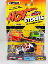 Matchbox HOT STOCKS Pit-Stop Action Playset 1992 #1 Blue White Red Car 1... - $11.87