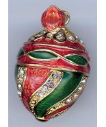 Russian Faberge Faux Egg Pendant of red, green and gold swirls W/clear c... - $41.63 CAD