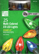 HOME ACCENTS HOLIDAY 1004 411 553 25CT MULTICOLOR LED C9 16&#39; GREEN STRIN... - $16.95