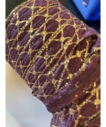 10 yards eggplant and gold woven ribbon 3/8” - $9.49