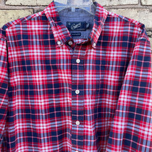 Grayers Men&#39;s XL Red &amp; Navy Plaid Fitted 100% Cotton Button Down Collar ... - £17.80 GBP
