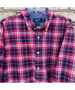 Grayers Men&#39;s XL Red &amp; Navy Plaid Fitted 100% Cotton Button Down Collar ... - £17.52 GBP