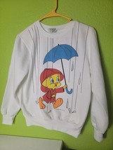 Vintage 1985 Warner Bros Looney Tunes Rain Tweety Bird Crewneck Sweatshirt 80s - £49.76 GBP