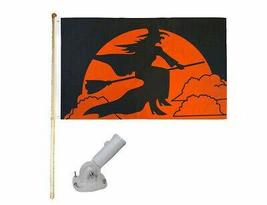 5&#39; Wooden Flag Pole Kit W/Nylon White Bracket 3x5 Halloween Witch Poly Flag - £19.94 GBP