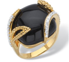 Black Onyx Pave Cz Cabochon Gp Ring 14K Gold Sterling Silver 5 6 7 8 9 10 - £94.02 GBP