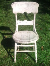 Antique/Vintage Oak Chair - Painted White Circle Seat - Needs Work/Refin... - £23.77 GBP