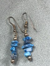 Estate Blue Lapis Lazuli Stone Nugget w Tiny Brass Beads Dangle Earrings for Pie - £8.87 GBP