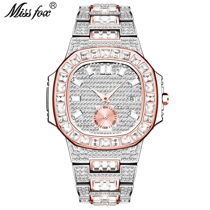 Luxury Men Watch Gold 18K Model Fully Paved Baguette Diamond Mens Watche... - £59.74 GBP