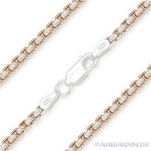 .925 Italy Sterling Silver &amp; 14k Rose Gold Round Box 2.5mm Link Chain Necklace - £59.05 GBP+