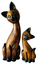 2 Large Heavy Carved Wood Siamese Cat Figurines Thailand 21.5&quot; &amp; 12.25&quot; - £58.00 GBP