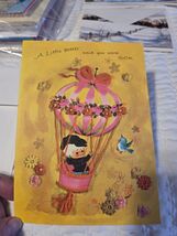Vtg Get Well Greeting Card Adorable Flowers Blue Bird, hot air balloon - €8,48 EUR