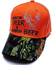 Hunting Deer &amp; Drinking Beer Camo Bill Blaze Orange Hat Cap Hunter Adjus... - $187.52 MXN