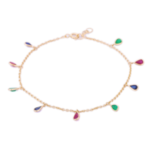 18K Gold Ruby Sapphire Emerald Charm Bracelet - £574.09 GBP