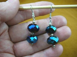 (EE503-4) blue Black Austrian crystal 2 bead faceted dangle silver earrings - £17.11 GBP