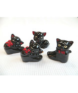 Vintage Black Cat Redware Figurines Salt Pepper Shakers Ceramic Made In ... - £12.60 GBP