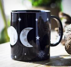 Pack Of 2 Black Wicca Sacred Triple Moon Goddess Magic Porcelain Coffee Mugs - £23.28 GBP