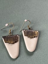 Large Cream Plastic Rounded Triangle w Brass Art Deco Top Dangle Earrings for - £9.02 GBP