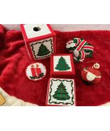Vintage Lot Of Assorted Handmade Christmas Tissue Box Coasters Ornaments - $22.52 CAD